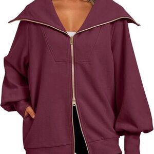 EFAN Women's Wine Color Oversized Full Zip Up Midweight Sweatshirt. Size: XL.